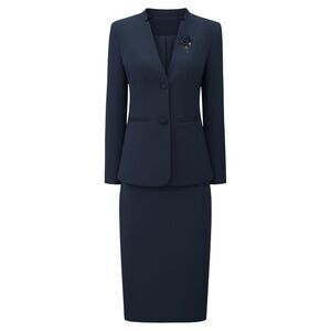 Women Business Work Suit Set 2 Piece Outfit Blazers Skirt Navy Blue